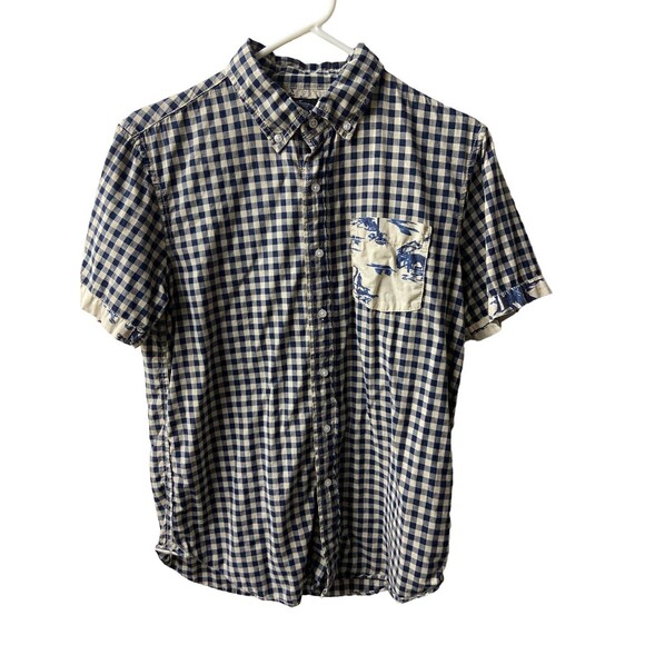 First Wave Shirt Boy Size 16 Short Sleeved Beach Blue Gingham Surfer Button Down - Picture 1 of 6